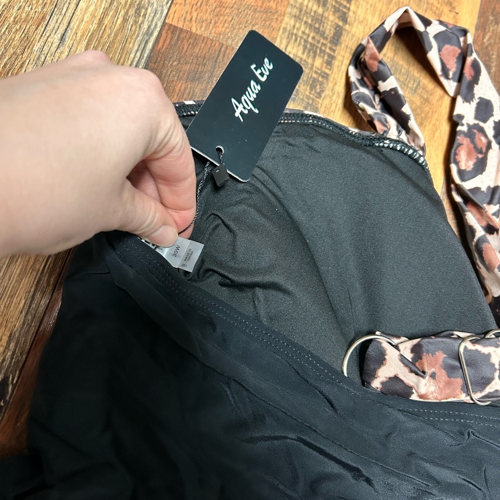 Leopard Print and Black Women's Swimsuit - Picture 6 of 7